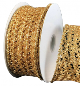 #9 Wired Gold Squiggle Glitter Net Ribbon 10yd 