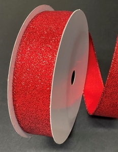 #9 Wired Red Glitter Satin Ribbon 50 yards 