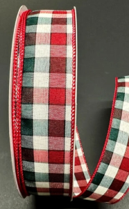 #9 Wired Red/Hunter/Ivory Check Plaid Ribbon 50 yards 