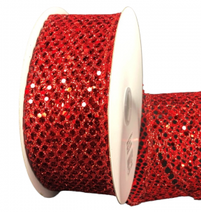 #9 Wired Red Mega Glitter Net Ribbon 10 yards 