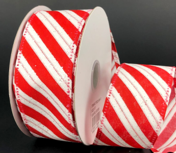 #9 Wired Red/White Glitter Candy Cane Stripe Ribbon 10 yards 