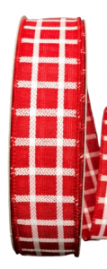 #9 Wired Red/White Woven Trellis Ribbon 50 yards