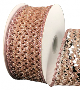 #9 Wired Rose Gold Squiggle Glitter Net Ribbon 10yd