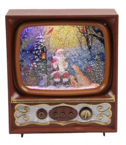 Plays 8 Christmas Carols,, Has Volume Control,
Mute Button & Multi Color Lights 9.5'' Musical Santa T.V. Snow Globe 