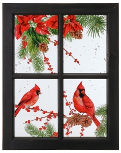 Acrylic Poinsettia with Cardinals Window