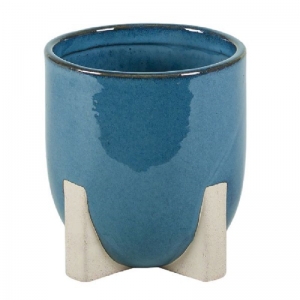 Blue Glazed Footed Pottery 4.75''