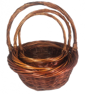 Brown Willow Deep Rolled Rim Design Basket with Liners S/3 12'' - 16.5'' 