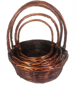 Round Brown Willow Design Basket with Liners S/4 11'' - 18'' 
