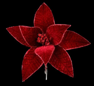 Burgundy Glitter Velvet Poinsettia with Clip 9" Bloom