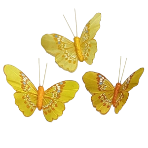 Yellow Butterflies with Clip  S/12 3.5'' 