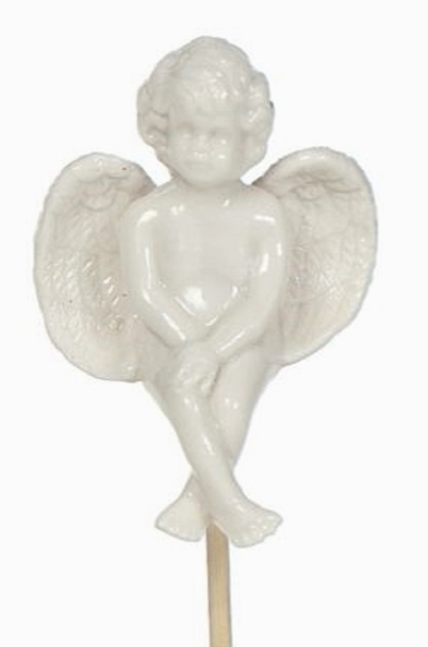 Ceramic Sitting Cherub Stick In Pick S/12 3" Angel , 10" Pick