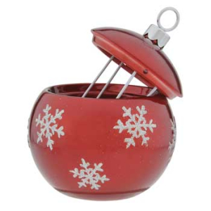 Ceramic Red/Silver Snowflake Container with Lid  7", 4" Opening