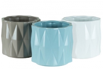 Cool Breeze Ceramic Geometric Planter S/6  4.75", with Drain Hole and Liner