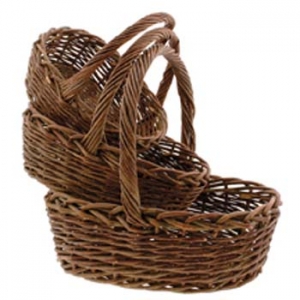 Deep Oval Unpeeled Willow Design Basket with Liners S/3 14'' - 21'' 