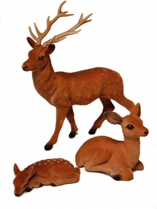 Flocked Plastic Deer Family S/3