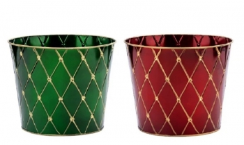 Diamond Patterned Pot Cover with Gold Trim S/2 5''