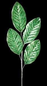 Emerald Glitter Metallic Magnolia Leaf Spray 31''