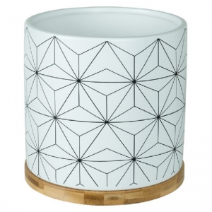 Geometric Design Planter with Wooden Saucer 6'' 