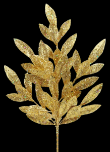 Gold Glitter Bay Leaf Spray S/4 24''