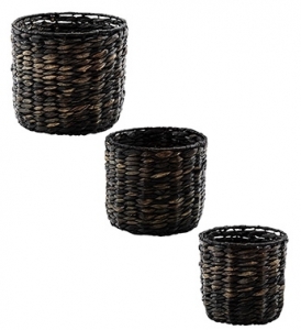 Heavy Dark Stained Sea Grass Pot Cover with Liners S/3 11.5", 10", 8.75"