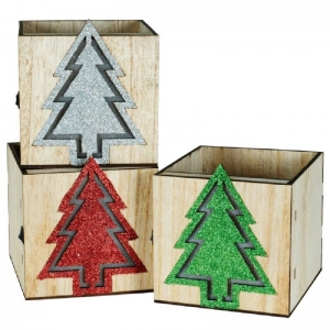 LED Wooden Christmas Tree Box S/3
4.75'', Batteries Included