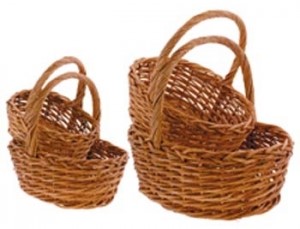 Large Oval Peeled Willow Design Basket with Liners S/4 11'' - 19'' 