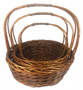 Large Round Cut Wood Design Baskets with Liners S/3 12- 19'' 