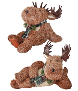 Lounging Moose with Plaid Bow S/2