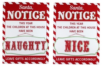 12'' x 16'' MDF Reversible Santa Notice Naughty/Nice Sign