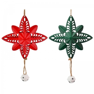 Red & Green Metal Snowflake Ornament S/2