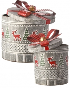 Metal Deer/Tree Can with Bow S/2
7" x 10", 9" x 11"