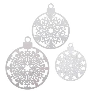 Silver Metal Hanging Snowflake Flat Ball S/3 10'' - 14'' 