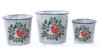 Metal Holly/Cardinal Pots S/3 5''- 7''