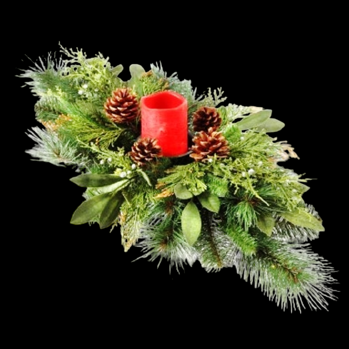 Mixed Greens Bay Leaves Centerpiece 
26", Candle Sold Separately