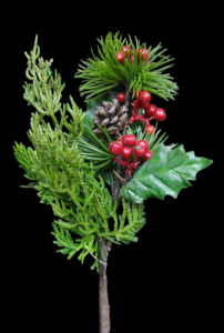 Mixed Pine with Holly Berries Spray 15''