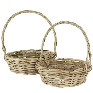 Natural Rattan Design Baskets with Liners S/2 12'' - 14'' 