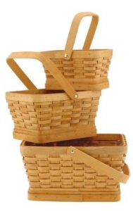 Natural Rectangular Wood Chip Design Basket with Liners S/3 7'' - 11'' 
