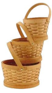 Natural Round Wood Chip Design Basket with Liners S/3 7'' - 11''