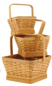 Natural Square Wood Chip Design Basket with Liners S/3 7'' - 11''