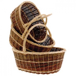 Oval Tu Tone Design Baskets with Liners S/3 11'' - 14'' 