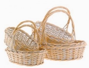 Oval Whitewashed Design Baskets with Liners S/4 11'' - 17'' 