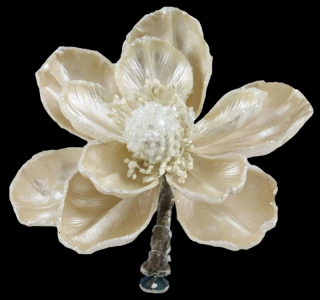 Pearl Color Magnolia Bloom with Clip 7''