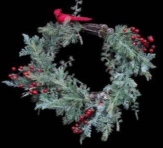 Pine/Cedar Wreath with Cardinal/Berries and Pine Cones 18'' 
