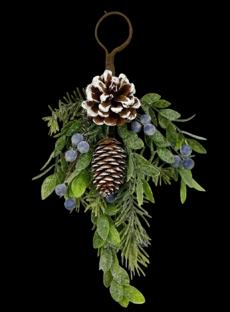Pine & Leaf Hanger with Blue Berries & Pine Cones 12''