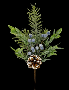 Pine & Leaf Pick with Blue Berries & Pine Cones 14"