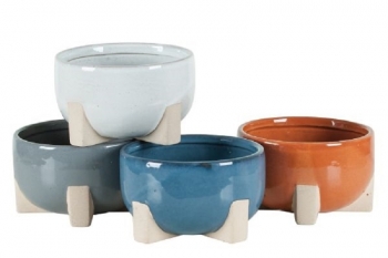 Round Footed Pottery Bowl S/4 2 sizes 