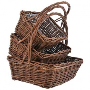 Rectangular Unpeeled Willow Design Basket with Liners S/3 10.5'' - 14''