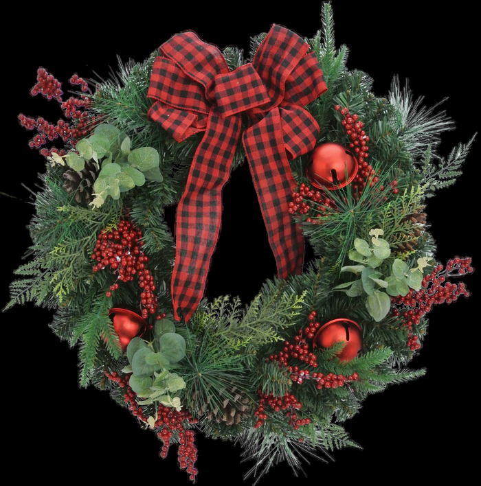 Red Checkered Ribbon Wreath 24''