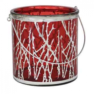 Red Glass Pot with Silver Wire Handle S/12 4'' 