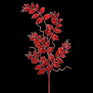 Red Glitter/Mica Leather Leaf Spray 35'' 